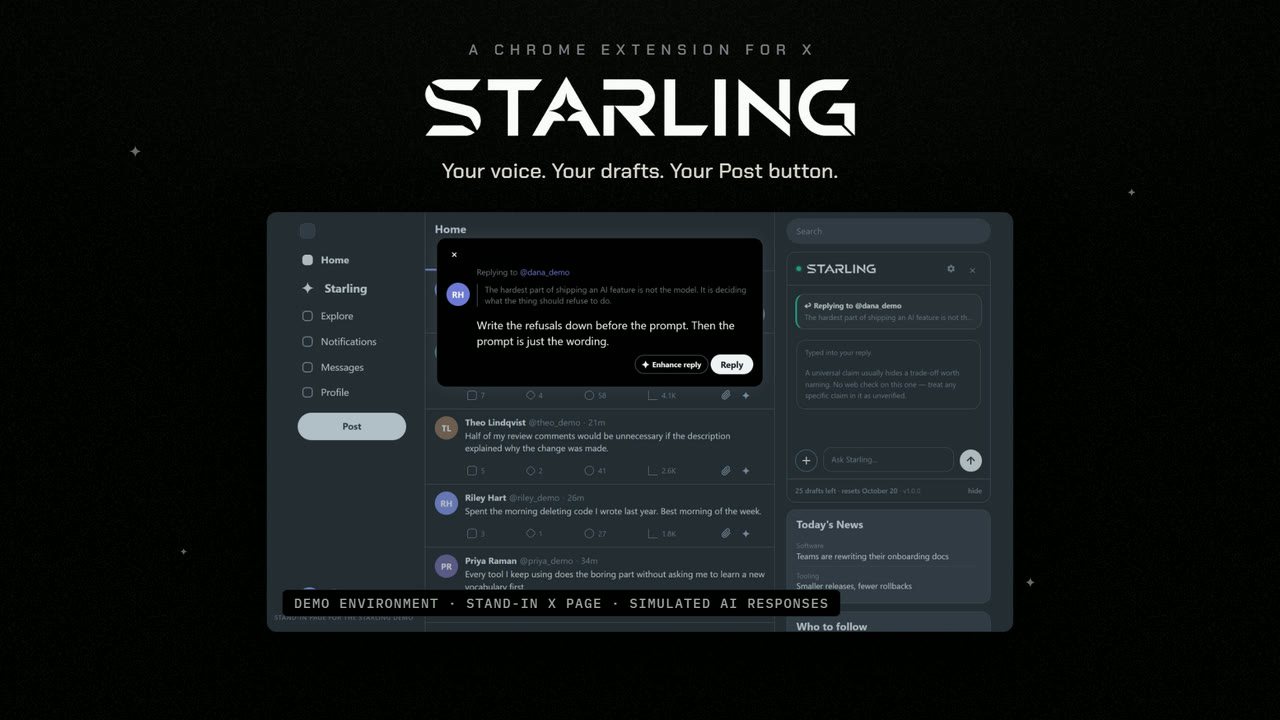 Watch the Starling demo. Opens Google Drive in a new tab.